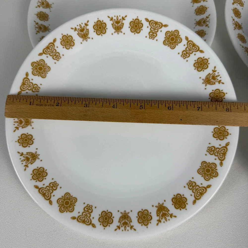 Corelle Plates (Butterfly Gold) Set of 4 Vintage Mid Century Modern Gold Floral